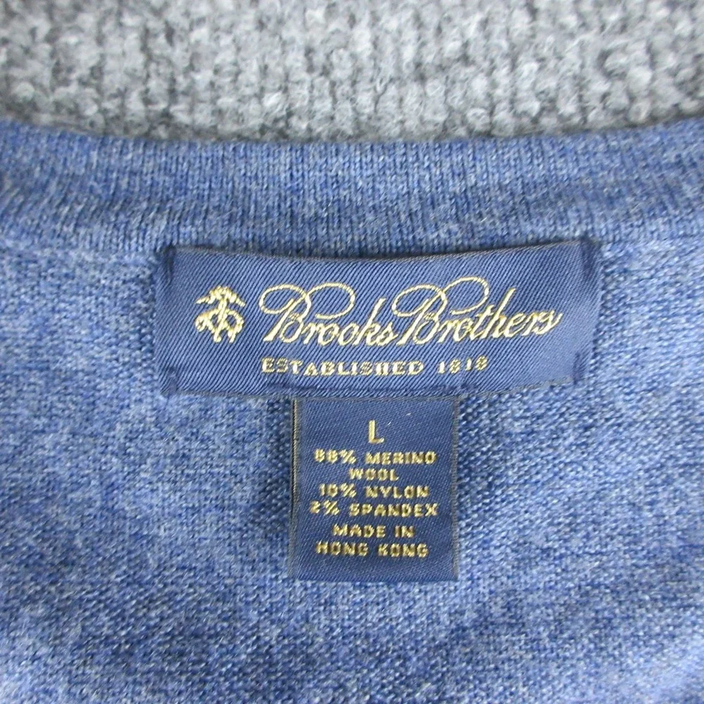 Brooks Brothers Sweater Mens L Blue Merino Wool Blend V Neck Knit Pullover